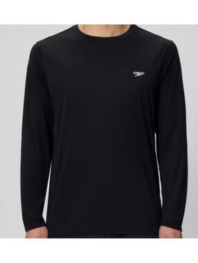 Speedo Long Sleeve Swim Tee T Shirt Loose Fit Black UPF 50+ Men's Size 2XL NEW